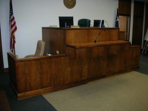 Judge's bench with refinished wood