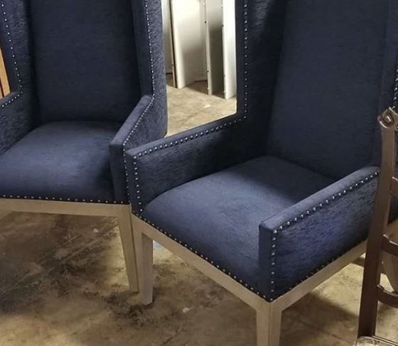 Navy blue chairs with solid upholstery fabric